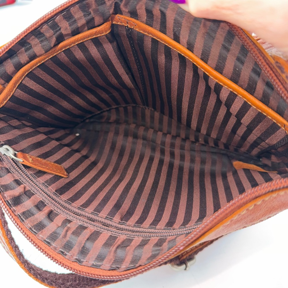 Jack Georges Vintage Cognac Leather Embossed Floral Paisley Crossbody Bag Brown - Picture 8 of 13